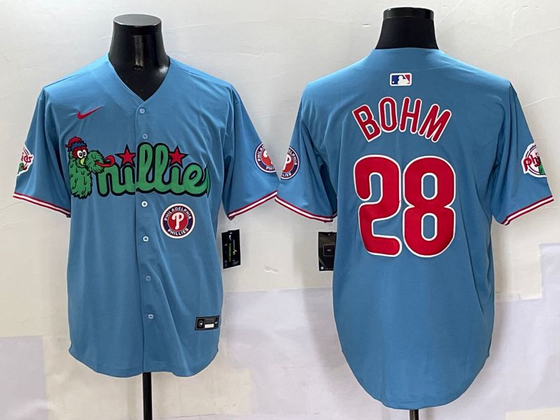 Men Philadelphia Phillies #28 Bohm Light Blue three generations Joint Name Nike 2025 MLB Jersey style 7->philadelphia phillies->MLB Jersey